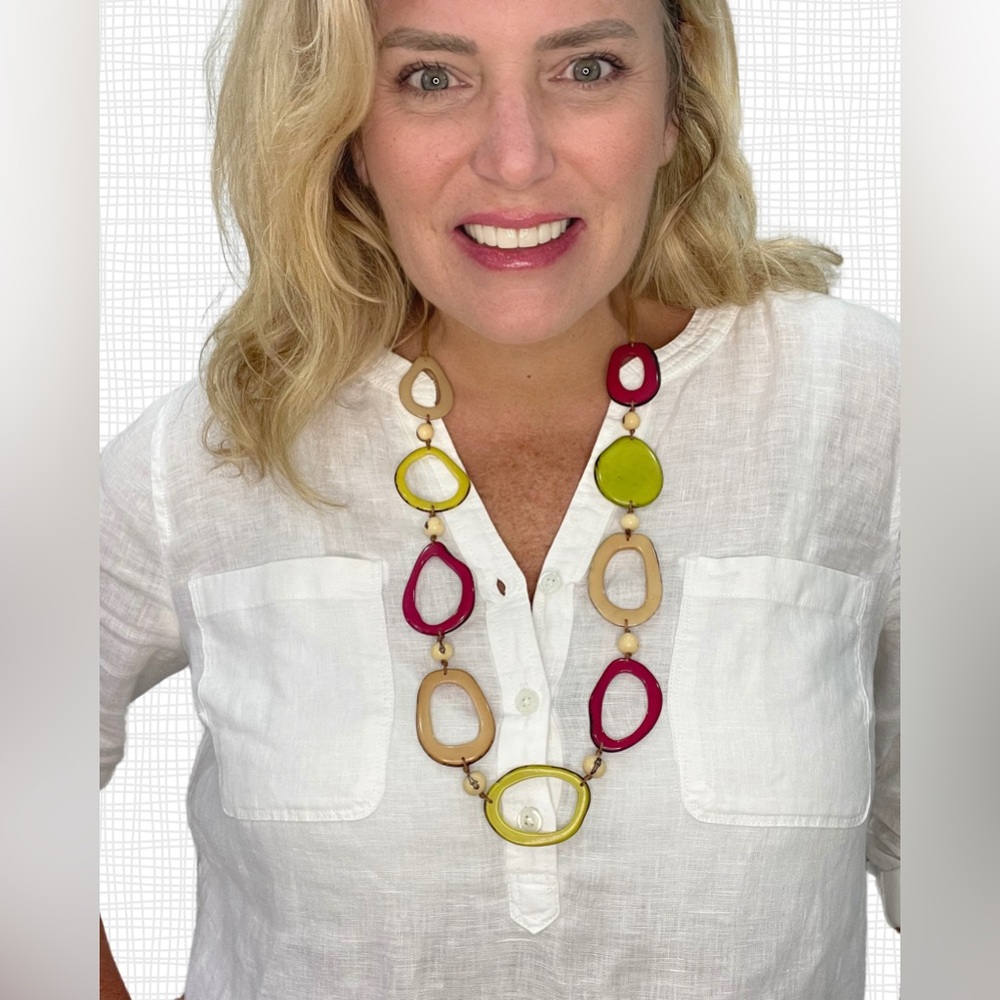 TAGUA Necklace Artisan Handmade Tagua colorful unique statement jewelry boho nwt